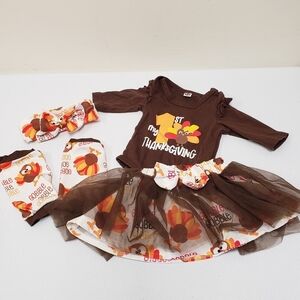 Baby Girls My First Thanksgiving Outfit Turkey Gobble Gobble Newborn